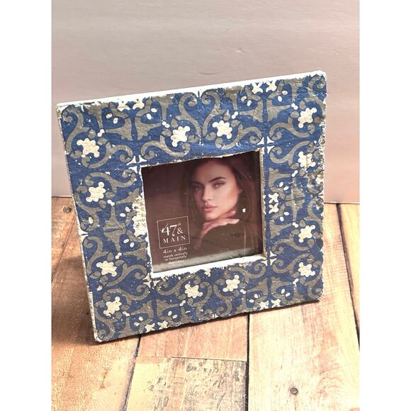 Painted Cement Handcrafted vintage look Photo Frame Picture Holder 4x4 photo - Picture 6 of 8